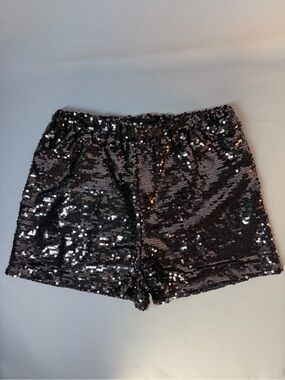Sincerely Jules NWT Iridescent Charcoal Plum Sequin Shorts Size Large